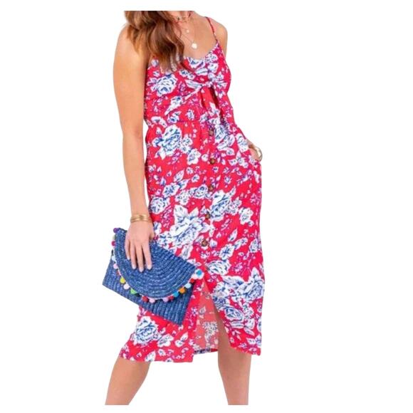NWT Francesca's Mimi Chica Red/Pink Blue & White Floral Front Tie Dress - SMALL - Picture 2 of 10